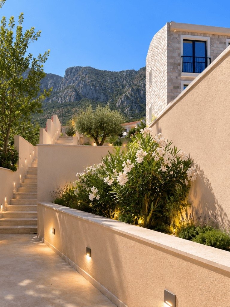 Blizikuće Hills landscaped stairs and stone facade