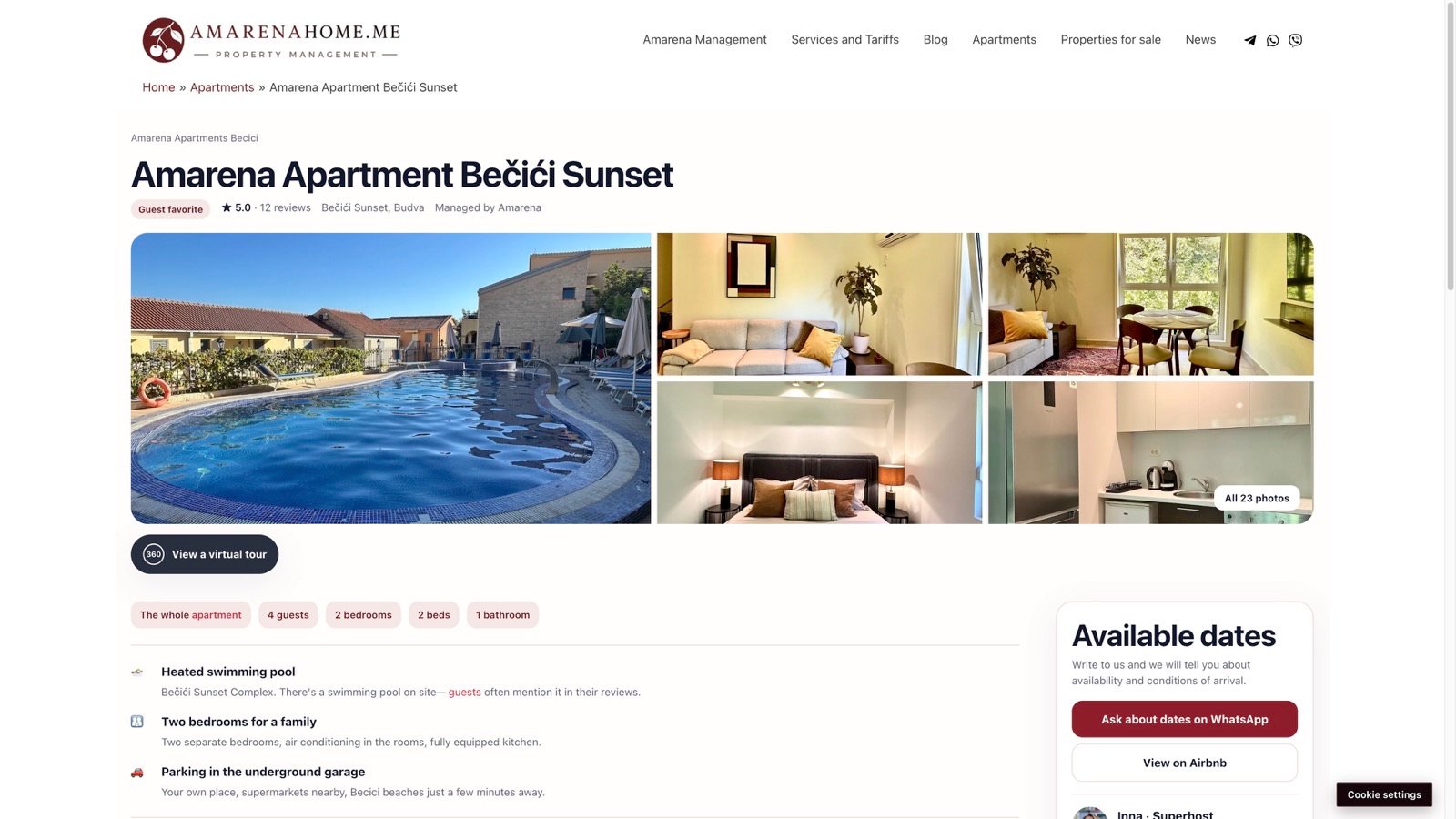 Property page with a View virtual tour button under the photo gallery